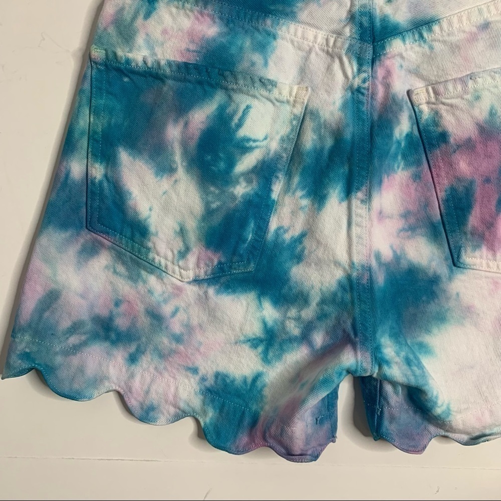 Citizens Of Humanity Custom Tie Dye Scalloped Hem High Rise Denim Shorts - Picture 7 of 14